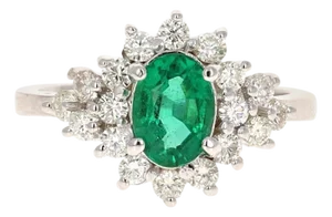 Gia Certified 1.81 Carat Emerald Diamond 14 Karat White Gold Cluster Ring, Size 7