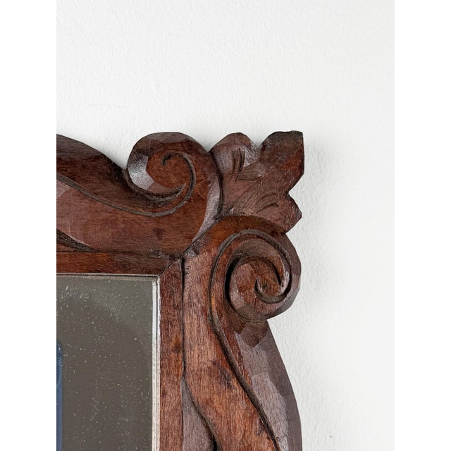 Antique Wood Wall Mirror with Ornate Scrollwork Wooden Frame, 1920s For Sale - Image 4 of 16