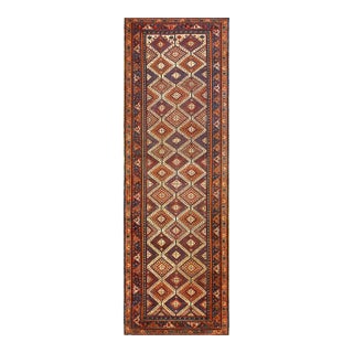 1890s Brown Diamond Tribal Antique Persian Afshar Rug 4' X 12'2" Handknotted Wool Carpet For Sale