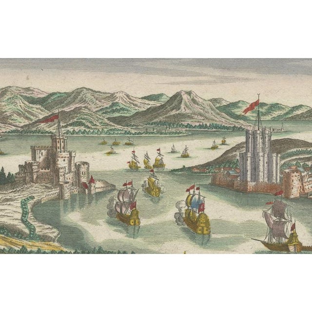 Blue Dardanelles Strait, Probst Optical View with Ships, 1800s, Paper For Sale - Image 8 of 10