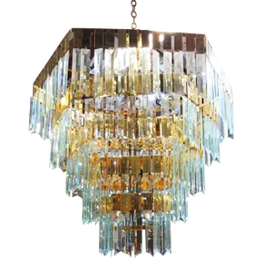 1970's Modernist Hanging Crystal Brass Chandelier