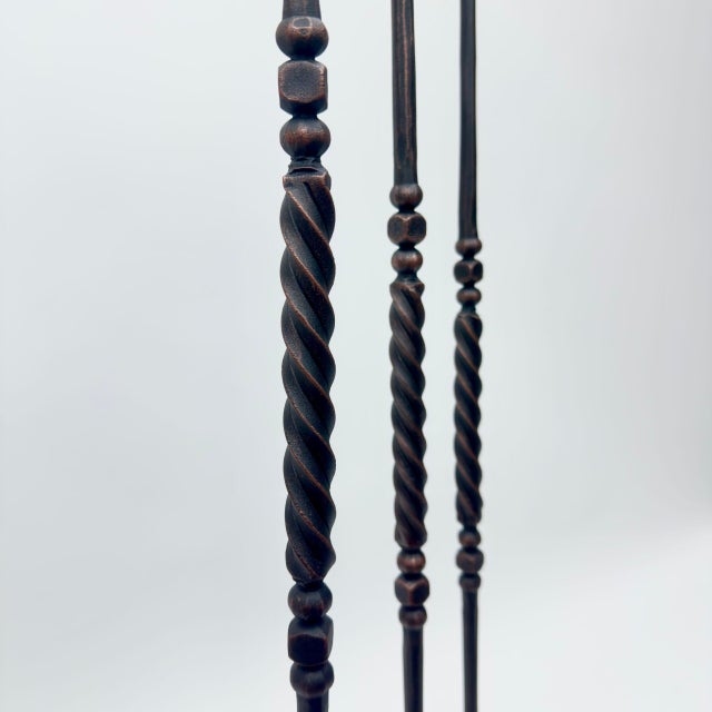 Hand Forged Iron Candelabra Set of 3 (93-113cm) Antique Copper Finish Barley Twist Stem with Deep Cylindrical Cups For Sale - Image 6 of 9