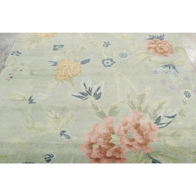 Rug & Kilim Chinese Art Deco Style Square Floral Wool Rug by Rug & Kilim, India For Sale - Image 4 of 8