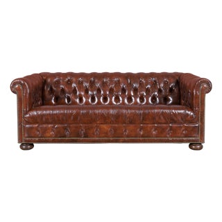 Vintage Brown Leather Chesterfield Sofa For Sale