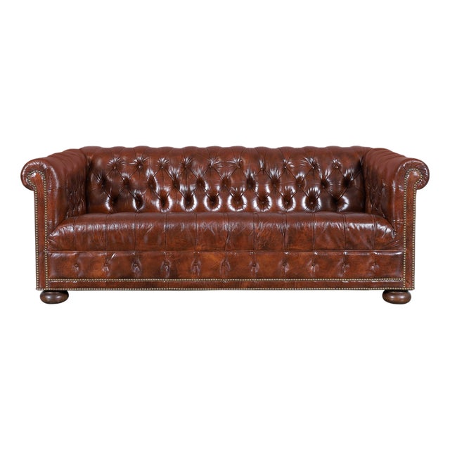 Vintage Brown Leather Chesterfield Sofa For Sale
