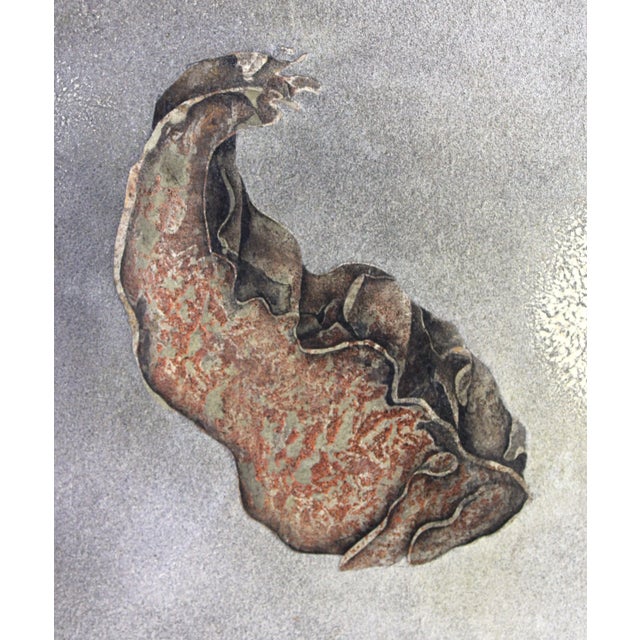 Vintage Abstract Surrealist Floating Biomorphic Shape Over Gray and Black Painting For Sale - Image 4 of 9