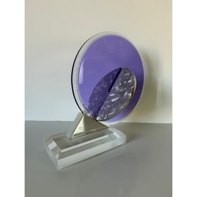1990's Vintage Postmodern Geometric Abstract Lucite & Stainless Steel Table Sculpture, Signed For Sale - Image 10 of 12