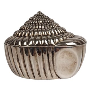 Vintage Sundial Shell-Shaped Silver-Plated Metal Trinket Case Box, 1970s For Sale