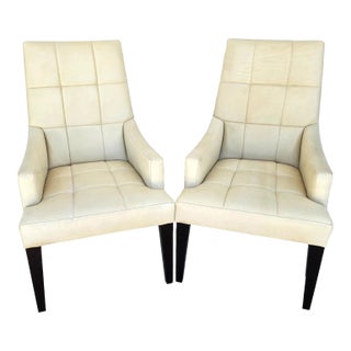 Barbara Barry for Henredon Leather Dining Accent Armchairs Set of 2 For Sale