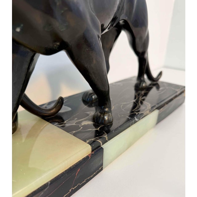 Maurice Font, French Art Deco Sculpture of Panthers, 1930s, Metal on Marble Base For Sale - Image 6 of 12