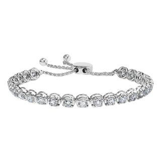 14K White Gold 6.00 Cttw Diamond Adjustable Bolo Tennis Bracelet For Sale