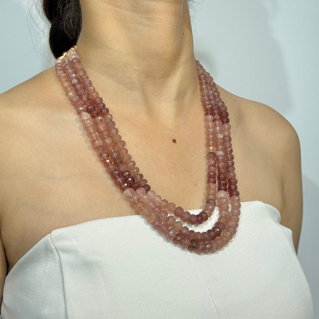 Pink Late 20th Century Style Natural Strawberry Quartz Multi-Strand Statement Necklace, 18" For Sale - Image 8 of 14