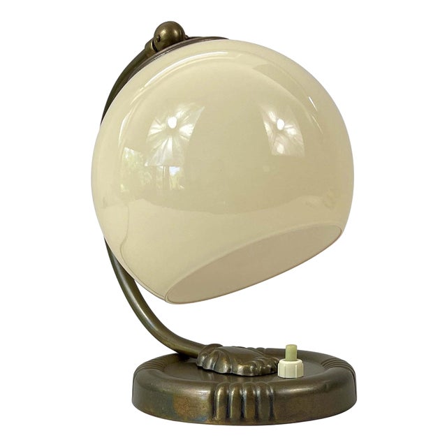 Art Deco Bronzed Brass and Opaline Glass Table Lamp, Germany, 1930s For Sale