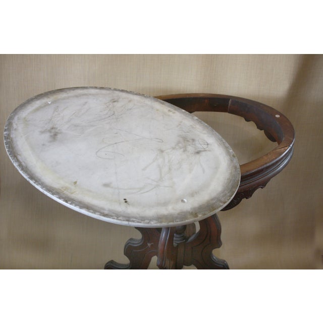 Wood Antique Victorian Marble Top Carved Base Oval Parlor Table For Sale - Image 7 of 9