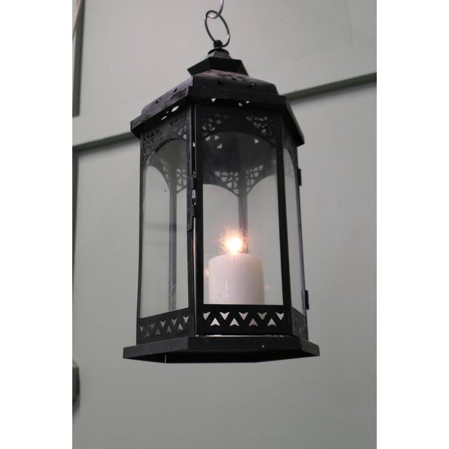 Large Moroccan Style Iron Candle Lantern, 1920 For Sale - Image 4 of 7