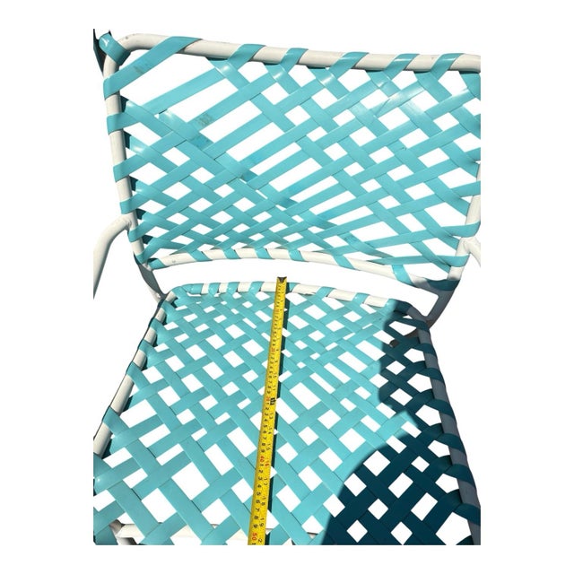 Vintage Tropitone Turquoise and White Woven Strap Patio Chairs and Ottomans — Set of 4 For Sale In Indianapolis - Image 6 of 12