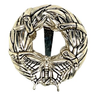 1990s John Hardy Estate Butterfly + Bamboo Brooch & Scarf Clip Rhodium Plated For Sale
