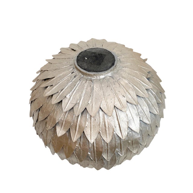 1980s Decorative Silver Metal Artichoke Leaf Vase For Sale In New York - Image 6 of 8