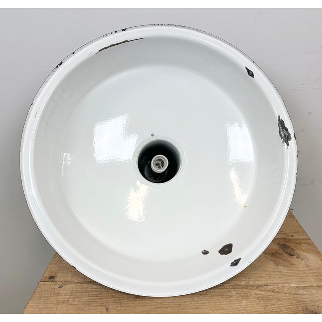 Large Industrial Grey Enamel Factory Lamp with Cast Iron Top from Elektrosvit, 1960s For Sale - Image 15 of 18