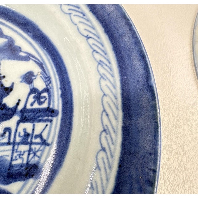 Ceramic Pair of 19th Century Chinese Export "Canton" Blue & White Shallow Bowls, 8.75" For Sale - Image 7 of 9