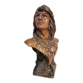 1900's Antique Chalkware Hiawatha Indian Bust Sculpture/Statue - Cigar Store Display For Sale