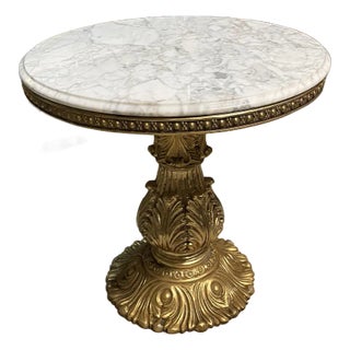 Vintage Hollywood Regency Cast Metal With Gold Base Marble Top Table For Sale