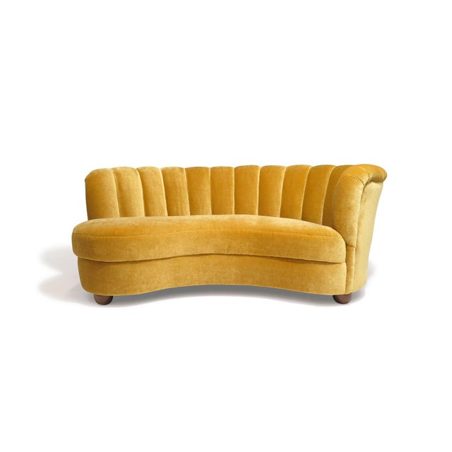 Gold 1940s Danish Mohair Sofa With Channel Back and Curved Silhouette For Sale - Image 8 of 12