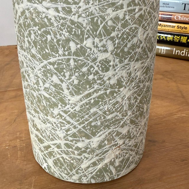 Green Ceramic Vase with Green & White Splatter Design & White Neck For Sale - Image 8 of 9