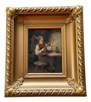 Signed Dutch Genre Scene of a Musician, Oil on Panel, Early 19th Century