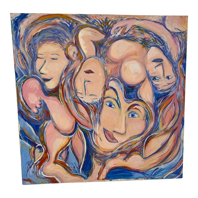 Vintage Abstract Colorful Nude Painting For Sale