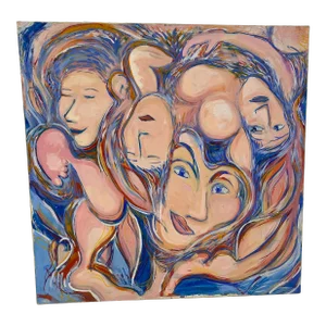 Vintage Abstract Colorful Nude Painting