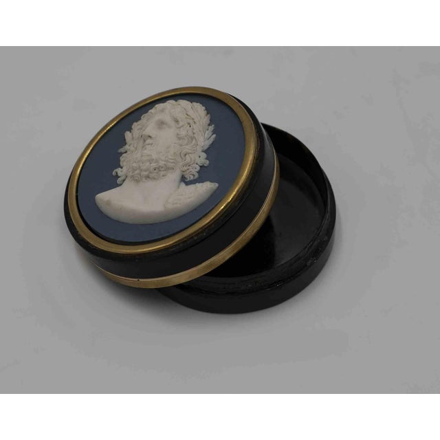 Vintage box with portrait is a vintage object realized by an artist of the late 19th Century. Wooden container and ceramic...