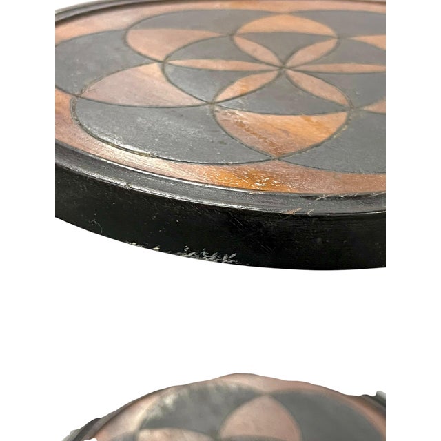 Wood Antique English Folk Art Geometric Cocktail Tray Table For Sale - Image 7 of 18
