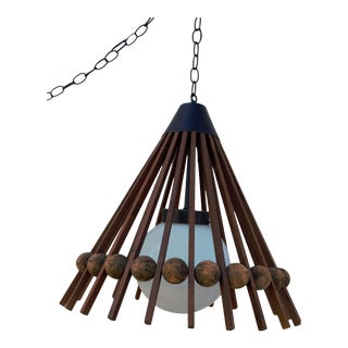 Mid Century Modern Danish Teak TeePee Pendant Light For Sale