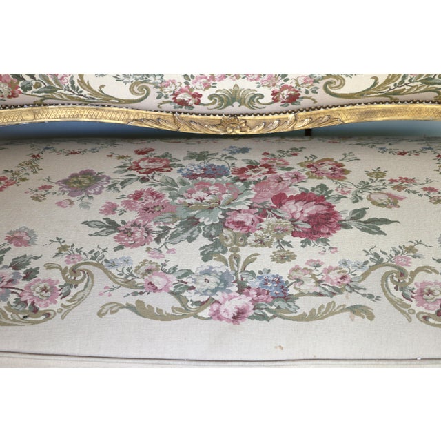 Antique Set of French Tapestry Gild Carved Gold Wood Arm Chairs Chairs & Sofa For Sale - Image 9 of 18