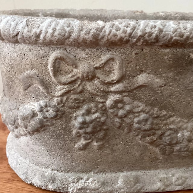 Sculpture Materials Vintage Concrete Petite Garden Oval Planter W/Sculptural Detail and Garland Swag For Sale - Image 7 of 12