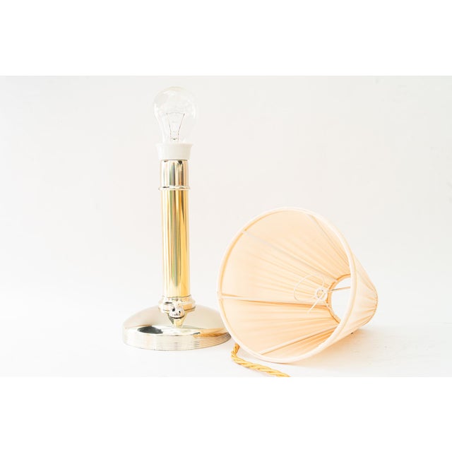 Art Deco Alpaca/Brass Table Lamp with Fabric Shade Vienna, Austria, 1920s For Sale - Image 12 of 18