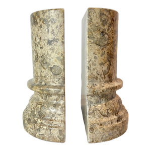 1980s Postmodern Fossil Stone Column Bookends Sculptural Natural Stone Pair