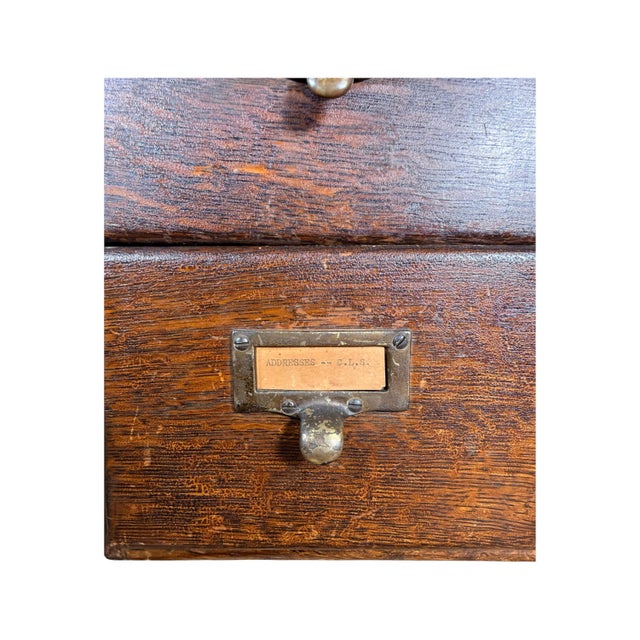 Vintage Macey 4-Drawer Library Card Catalog Cabinet – Solid Wood Brass Hardware For Sale In Boston - Image 6 of 11