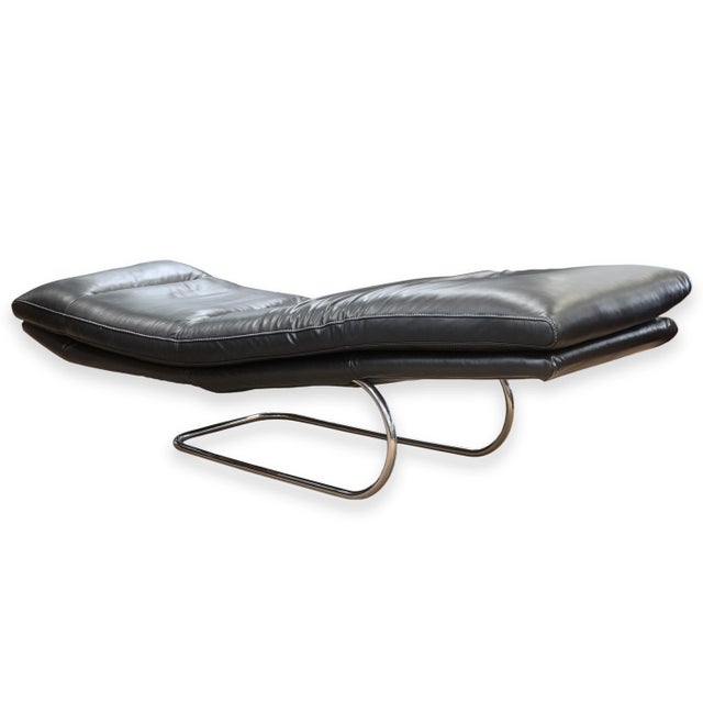 Black W. Schillig Daily Dreams Black Leather & Chrome Cantilever Chaise Lounge Chair For Sale - Image 8 of 8