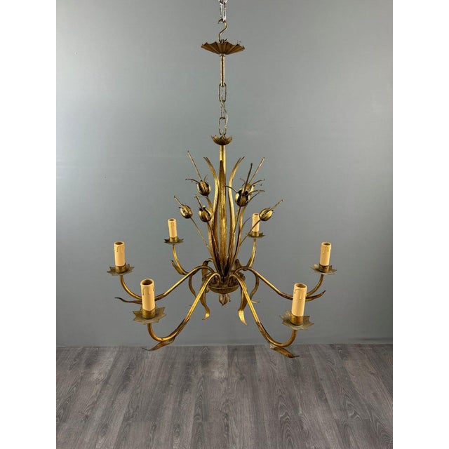 Gilded Metal Chandelier, Italy, 1950 For Sale - Image 9 of 12