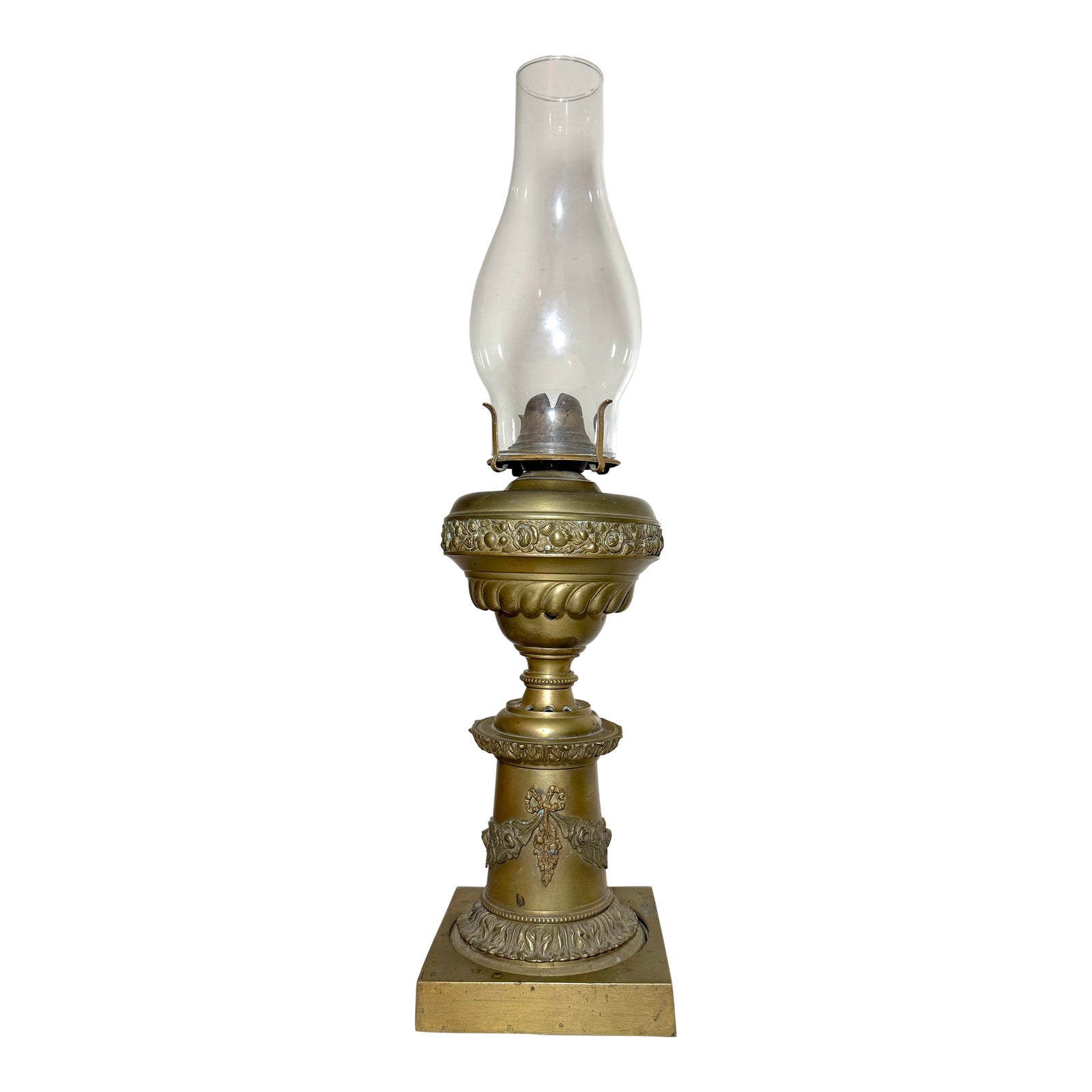Antique 19th Century Victorian Ornate Gilt Bronze Glass Astral Oil ...