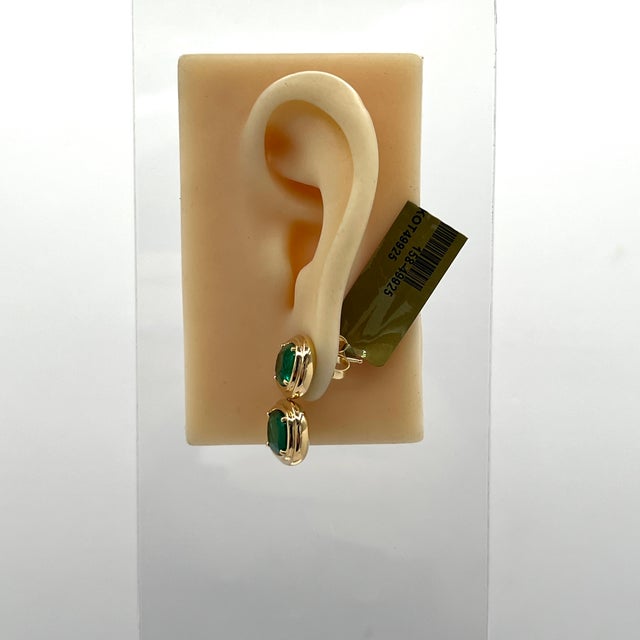 Modern 17 Carats of Emerald Cushion Double Bezel Prong Earrings in 18k Yellow Gold, A Pair For Sale - Image 3 of 6