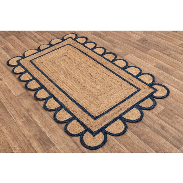Not Yet Made - Made To Order 5'x8' Scallop Jute Navy Hand Made Rug, Bohemian Decor For Sale - Image 5 of 12