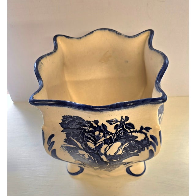 1910s Vintage Blue & White Ironstone Staffordshire Planter Vase For Sale - Image 5 of 8