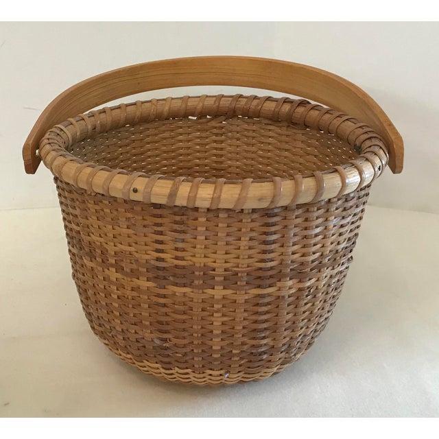 Vintage Woven Basket With Bentwood Handle | Chairish