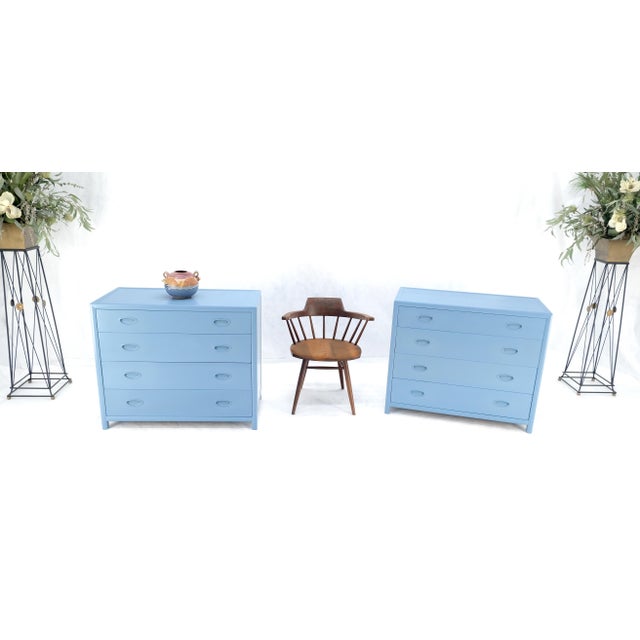 Pair Michael Taylor For Baker Light Grey Blue 4 Drawer Dressers Bachelor Chests For Sale - Image 12 of 13