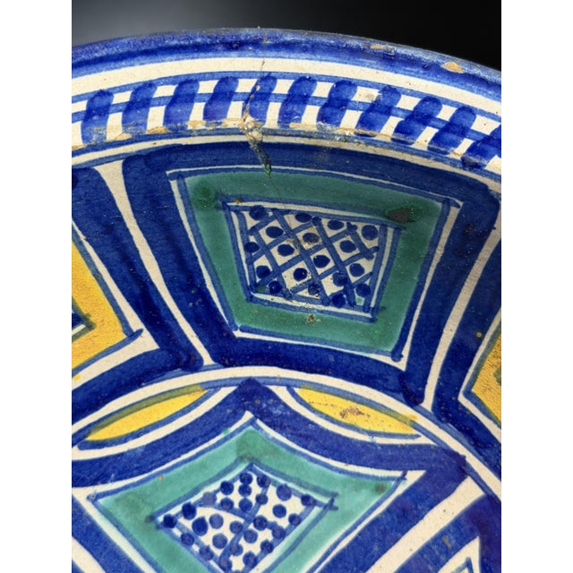 Blue Antique Moroccan Earthenware Bowl by Ghotar, 1800s For Sale - Image 8 of 16