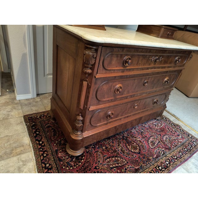 Mid 19th Century Antique Victorian Mahogany Marble-Top Dresser With Mirror For Sale In Portland, OR - Image 6 of 8