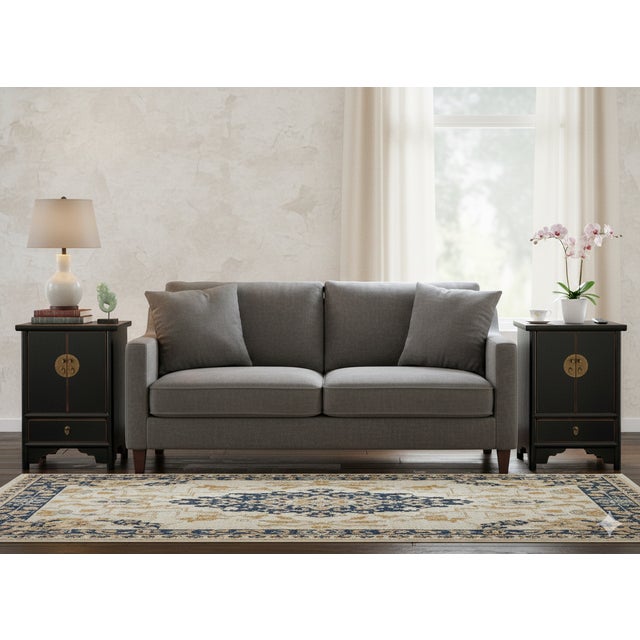 Black Oriental Distressed Black Medallion Hardware End Table Nightstand For Sale - Image 8 of 10